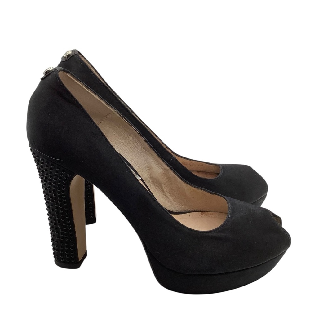 Michael Kors Y2K Black satin fabric stones Heels size 9B